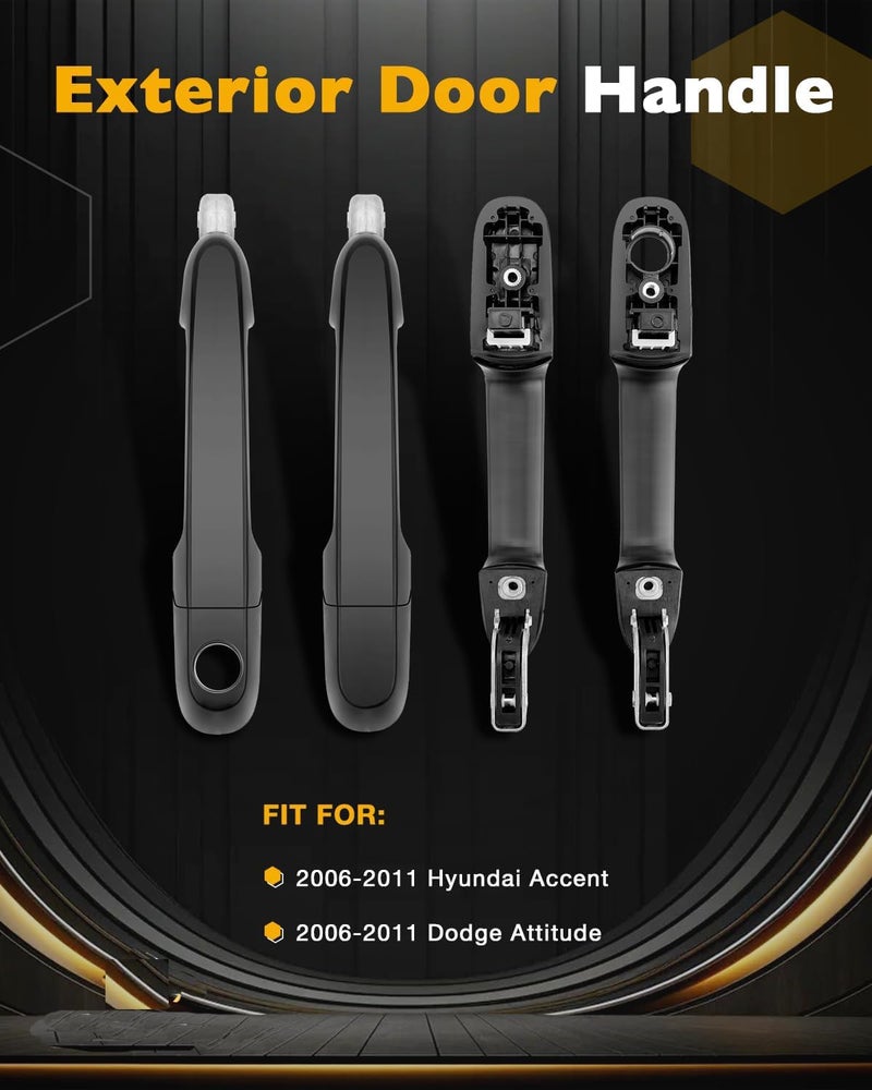 Exterior Door Handles Compatible with Hyundai Accent 2006-2011 & for Dodge Attitude 2006-2011 – Front Left Driver Side + Front Right Passenger Side + Rear Left + Rear Right – Replace OEM 826601E050 - Image 2