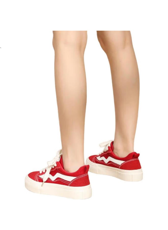 ZHR Canvas Shoes Women Classic All-Match Student Board Shoes Women Comfortable Breathable Thick-Soled Casual Women'S Shoes Cs11 Red 37 - Image 1