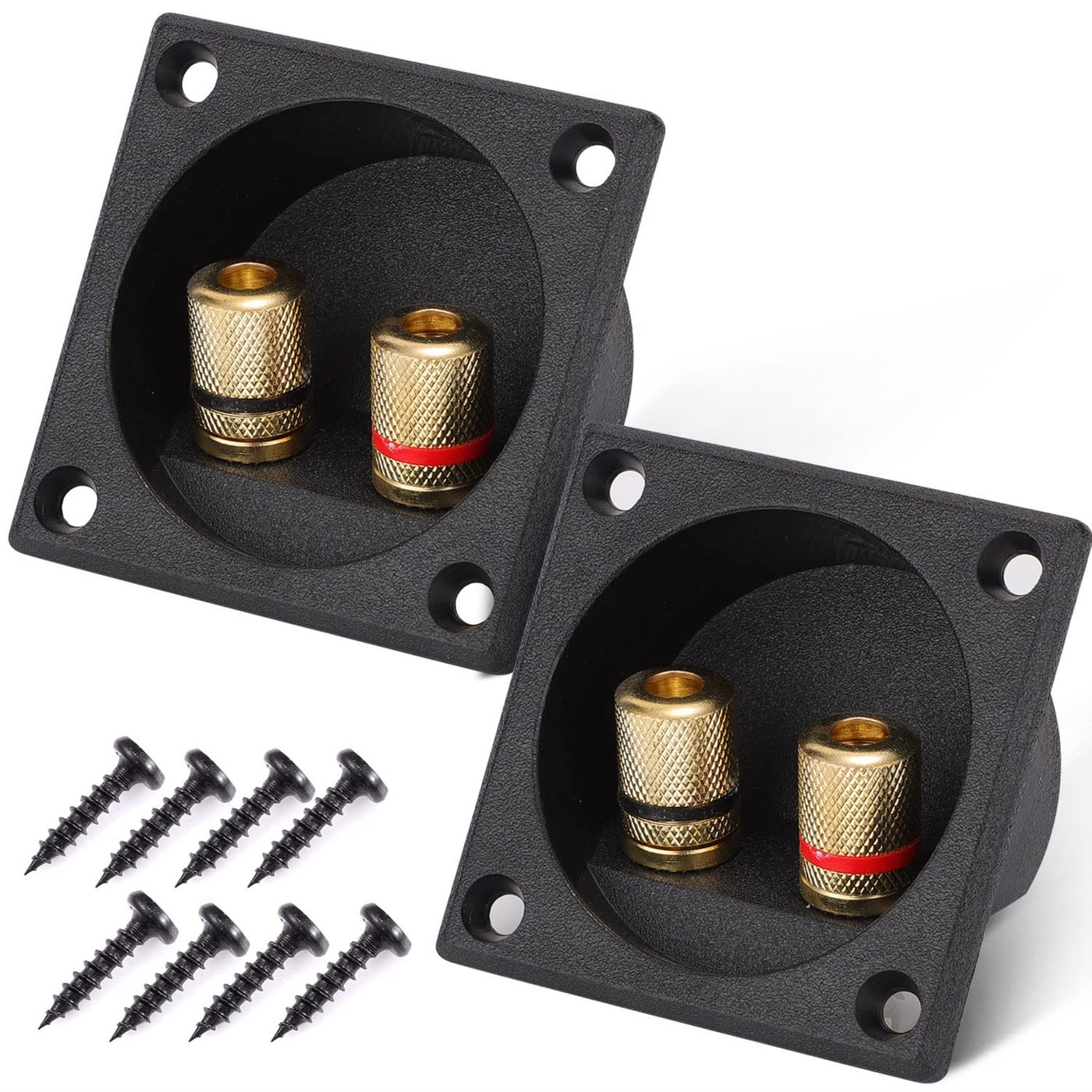 Facmogu 2PCS 22 Inch Square 2Way Speaker Box Terminal Cup with Banana Plugs Screw Type Binding Post Subwoofer Box Speaker Terminal Plates for DIY Home Car Stereo Subwoofer