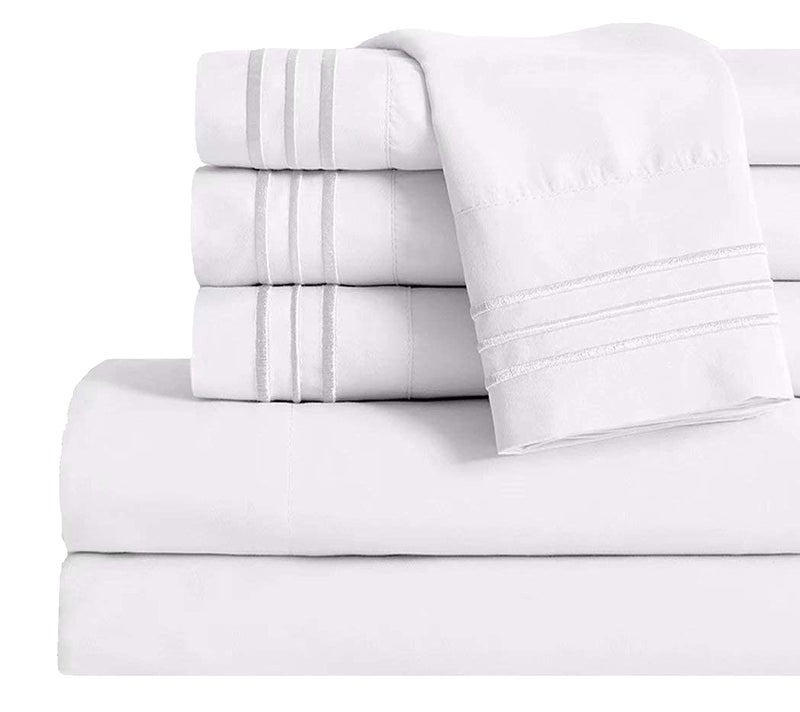 Mocassi Queen Sheet Set  Luxury Hotel 1800 Premier Bedding Sheets  Pillowcases  Ultra Soft Breathable  Cooling Bed Sheets  Deep Pocket  Wrinkle Resistant  6 Piece Set  Queen White