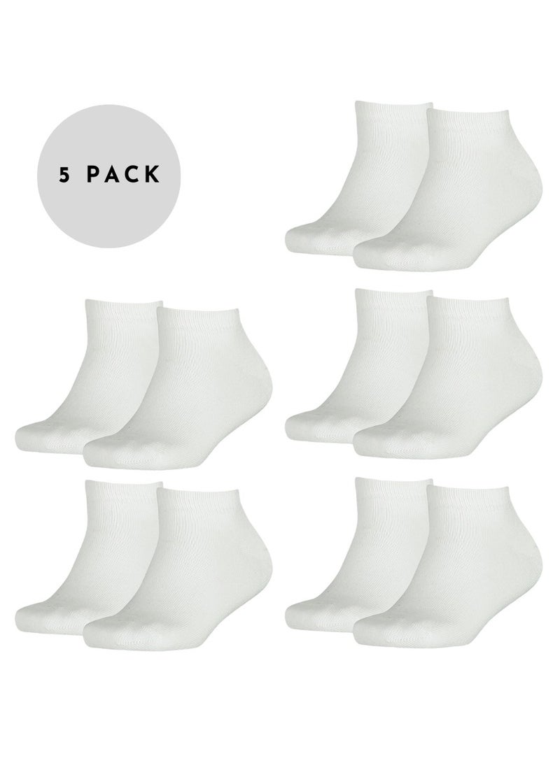 ALLKING Bravo Cotton Ladies 5 Pairs Sports Sneaker Length Socks - Special Design for Sneaker & Running Workout - Free Size, Pack Of 5 (White)  - Image 1