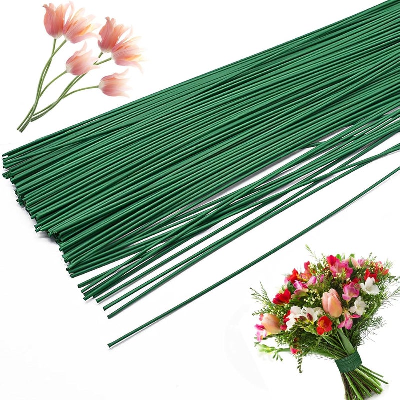 Kawai Homes Kawai Homes 50 Pieces Green Floral Thick Wire 18 inch Extra Long Coated Wire Stem Art Craft Supplies Paddle Wire Crochet Artificial Flower DIY Bouquet Making Accessories 3 MM