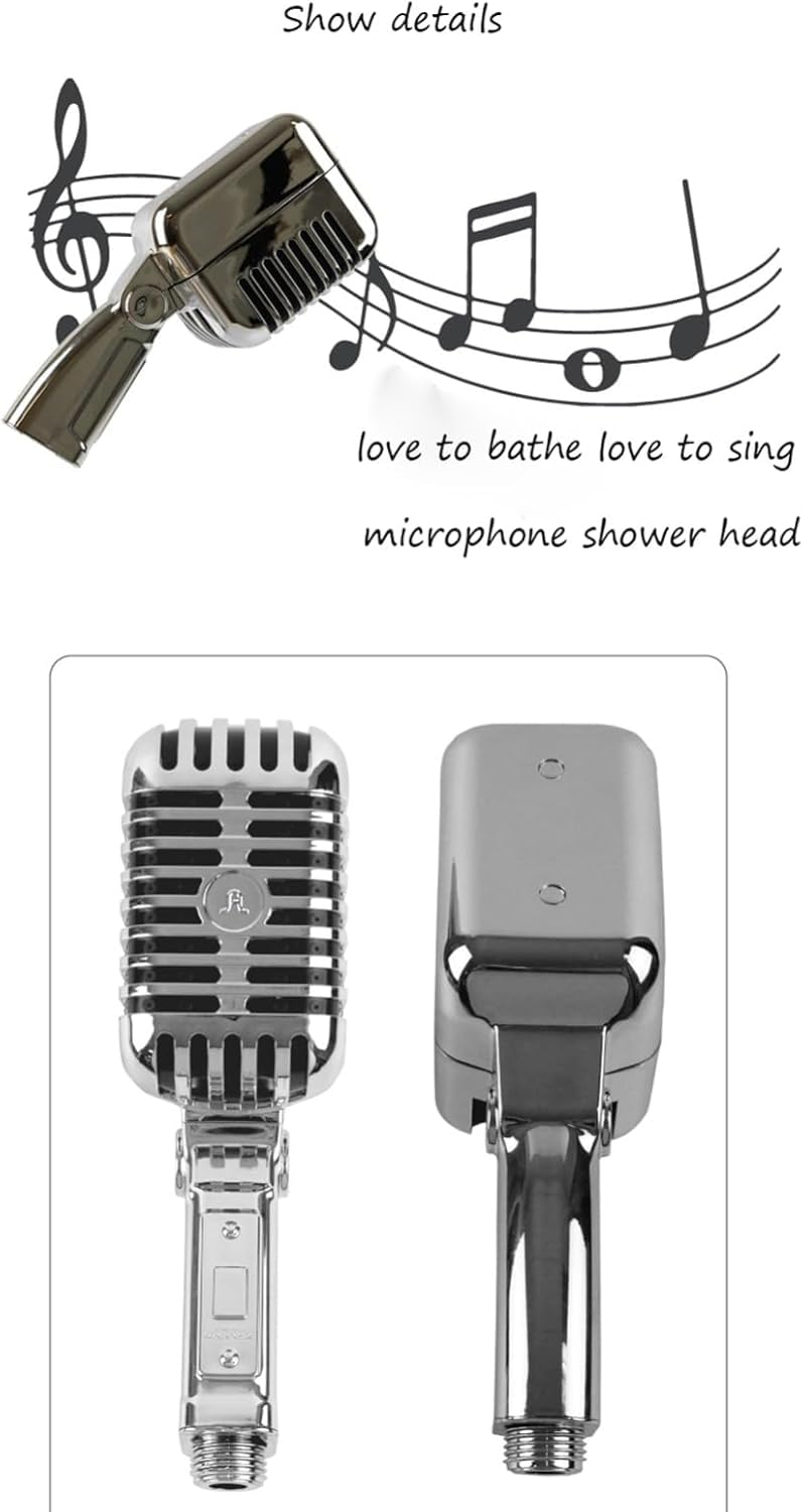 AKV Microphone Shower Head - Handheld Shower Head, 7.87inch Creative Vintage Microphone Shaped Showerhead Detachable Shower Head, Personalised High Pressure Shower Heads, Let's Sing our hearts out! - Image 2