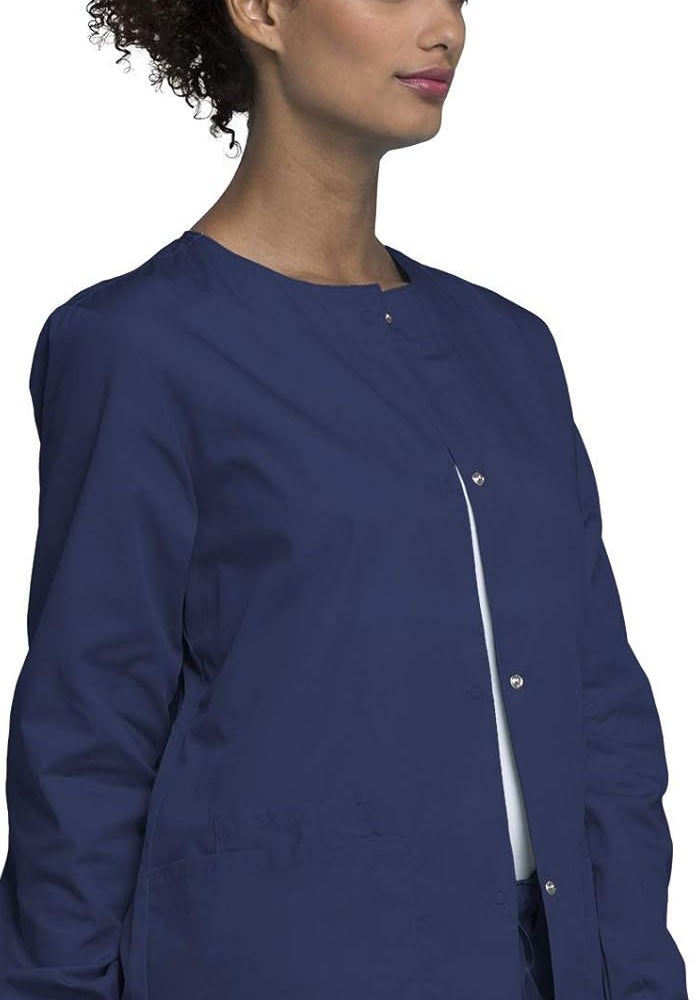 Cherokee Women's Snap Front Workwear Originals Scrub Jacket, Navy, Size L - Image 5