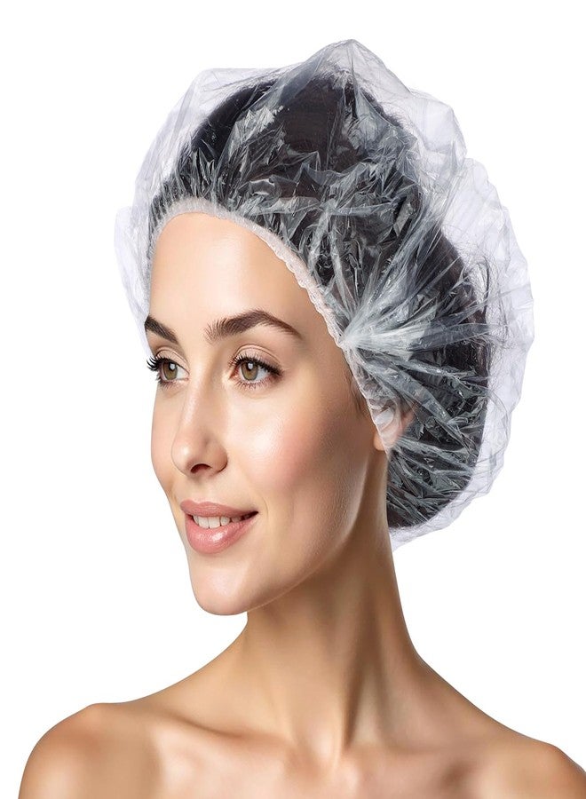 Pengxiaomei 300 Pcs Disposable Shower Caps, 20.5In Large Plastic Bath Caps for Hair Treatment, Spa, Home, Kitchen, Hotel, Travel - Image 1