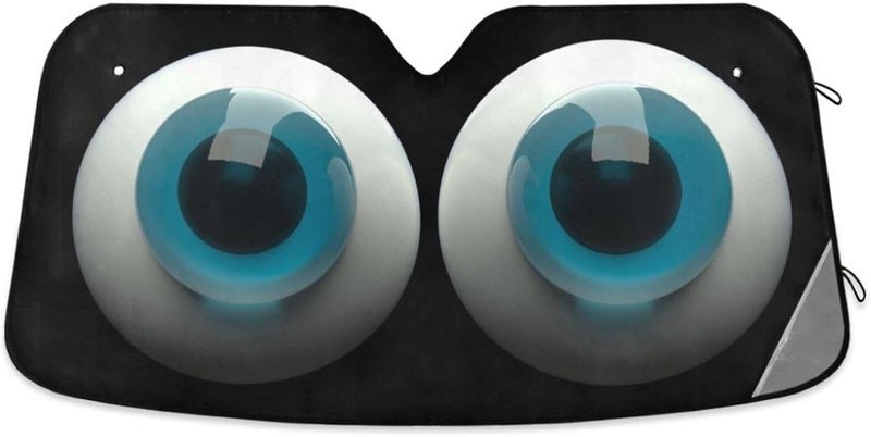 Oarencol Cute Cartoon Blue Eyes Car Windshield Sun Shade Foldable UV Ray Sun Visor Protector Sunshade to Keep Your Vehicle Cool (55" x 27.6") - Image 1