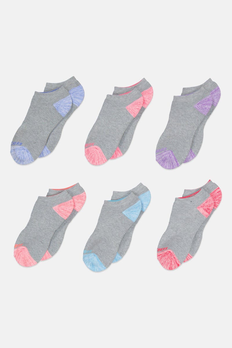 SKECHERS Kids Girl 6 Pairs Brand Logo Socks, Grey  - Image 1