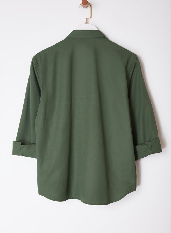 trendyol Khaki Regular Fit Label Detailed Chambray Easy Iron Shirt TMNAW25GO00011 - Image 2