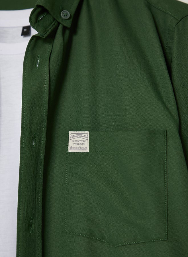 trendyol Khaki Regular Fit Label Detailed Chambray Easy Iron Shirt TMNAW25GO00011 - Image 5