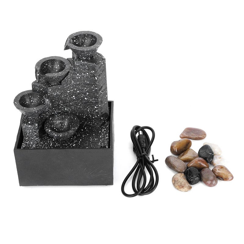 Desktop USB Water Fountain: Mini Size With USB Power Cord & Battery Compatibility - Decorative LED Lights & Irregular Stones Tabletop Water Fountain for Home Office Bedroom Living Room Study Tea Room - Image 2
