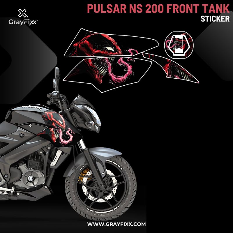 Grayfixx Venom Edition Sticker for Pulsar NS 200 Front Tank | Printed in Premium Gloss Vinyl with FPF(Fade Protection Film), Water Proof, Precut Sticker, Pack of 1 for Both Side-Self-Adhesive - Image 2