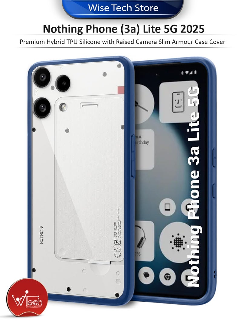 Wtech Nothing Phone (3a) Lite 5G 2025 Hybrid TPU Silicone with Raised Camera Slim Armour Case Cover (MCAPSA) - Clear/Navy Blue - Image 1