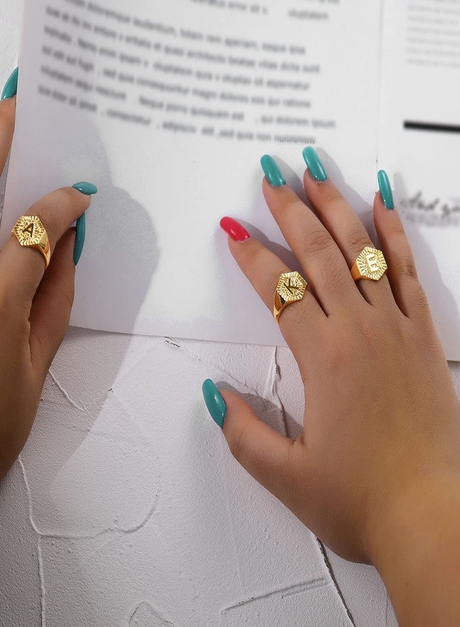 U7 Wedding Band Resizable Knuckle Ring Cool Gold Plated Party Jewelry Copper Fashion Hexagon Singet Ring for Women with Letter J - Image 4