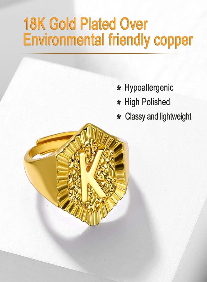 U7 Wedding Band Resizable Knuckle Ring Cool Gold Plated Party Jewelry Copper Fashion Hexagon Singet Ring for Women with Letter J - Image 3