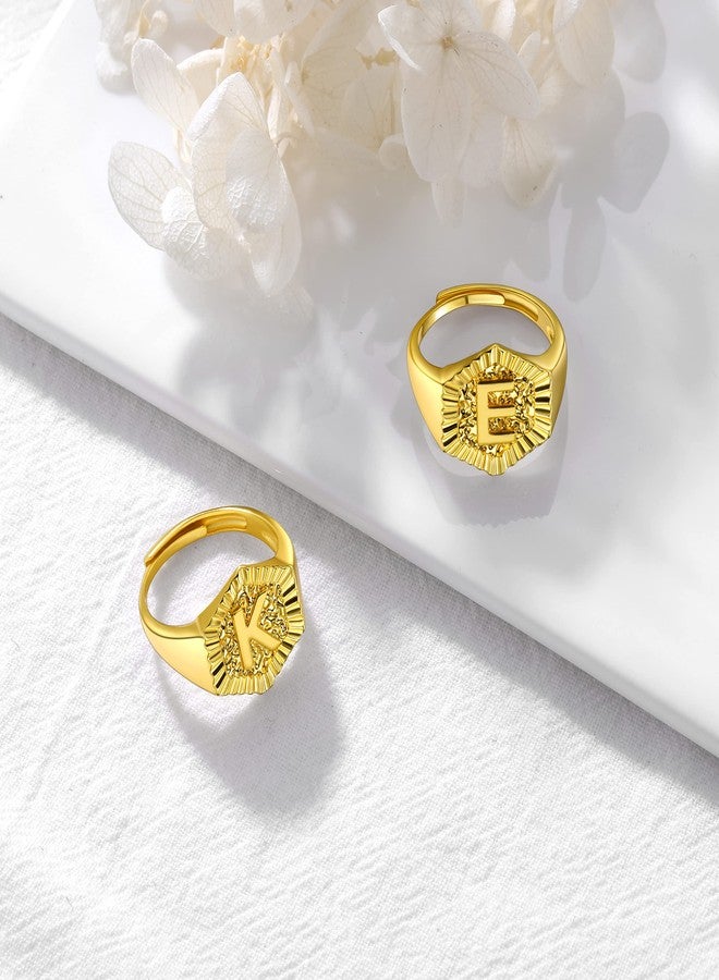 U7 Wedding Band Resizable Knuckle Ring Cool Gold Plated Party Jewelry Copper Fashion Hexagon Singet Ring for Women with Letter J - Image 5