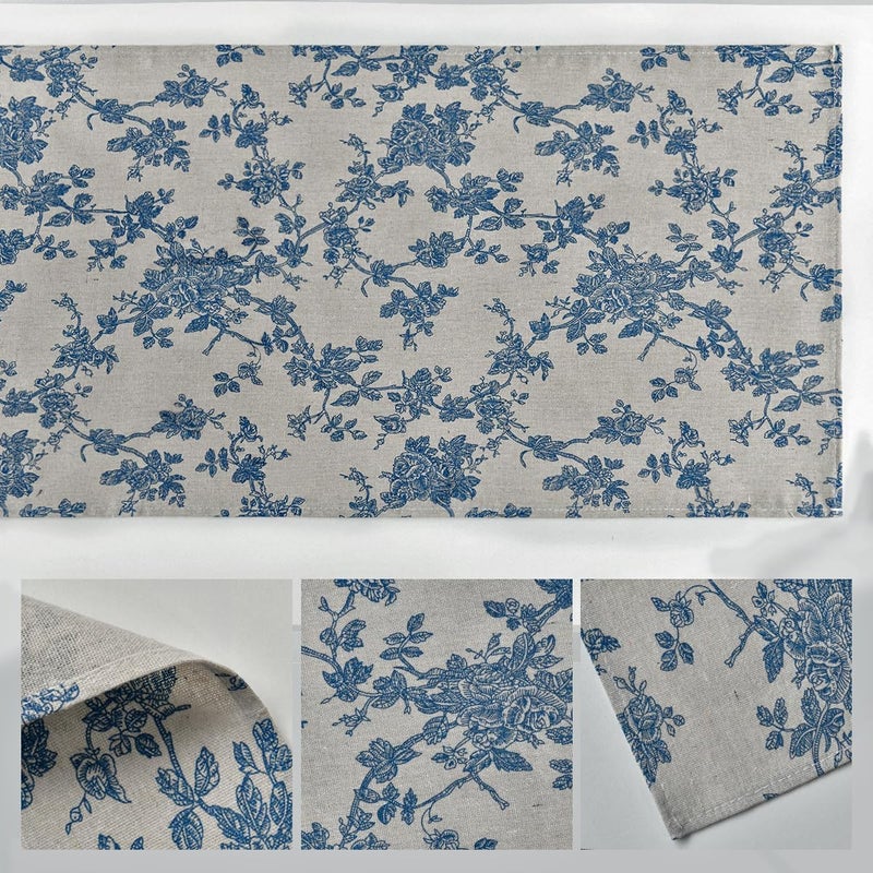 Blue and White Porcelain Branch Table Runner - 13x72 Inch - Image 5