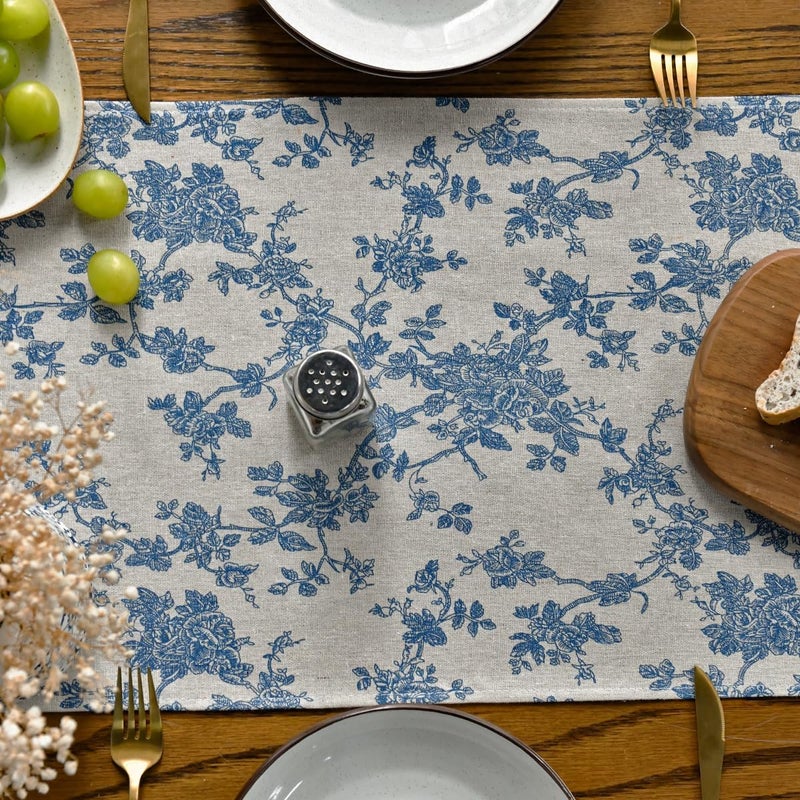 Blue and White Porcelain Branch Table Runner - 13x72 Inch - Image 4