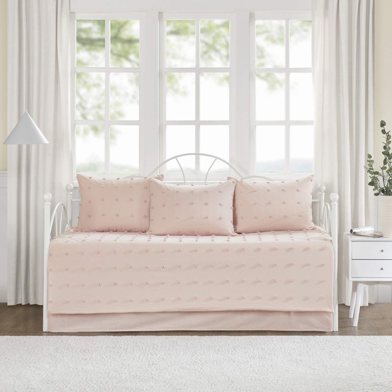 Urban Habitat Urban Habitat Brooklyn Cotton Daybed Cover  Jacquard Tufted Chenille with Quilted Reverse All Season Bedding with Bedskirt Matching Shams Decorative Pillow Pink 39x75 5 Piece 