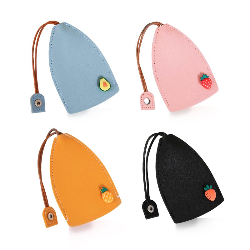 WisePoint Cute Key Fob Case 4PCS, PU Leather Car Key Case Portable Key Pouch for Car Keys, Personalized Pull Out Key Bag (black/blue/pink/yellow) - Image 1