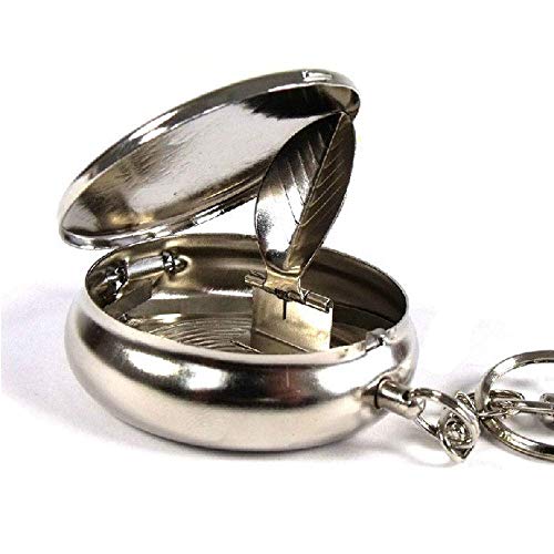 SmartDealsPro Stainless Steel Portable Pocket Circular Ashtray Key Chain with Cigarette Snuffer - Image 1