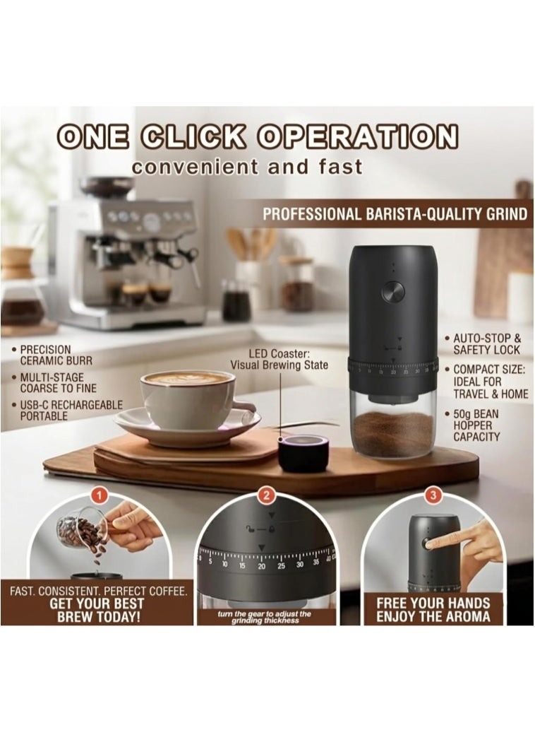 Hirospace Electric Coffee Grinder, Type-C Rechargeable, Portable Coffee Bean Grinder for Home & Travel, Black - Image 5