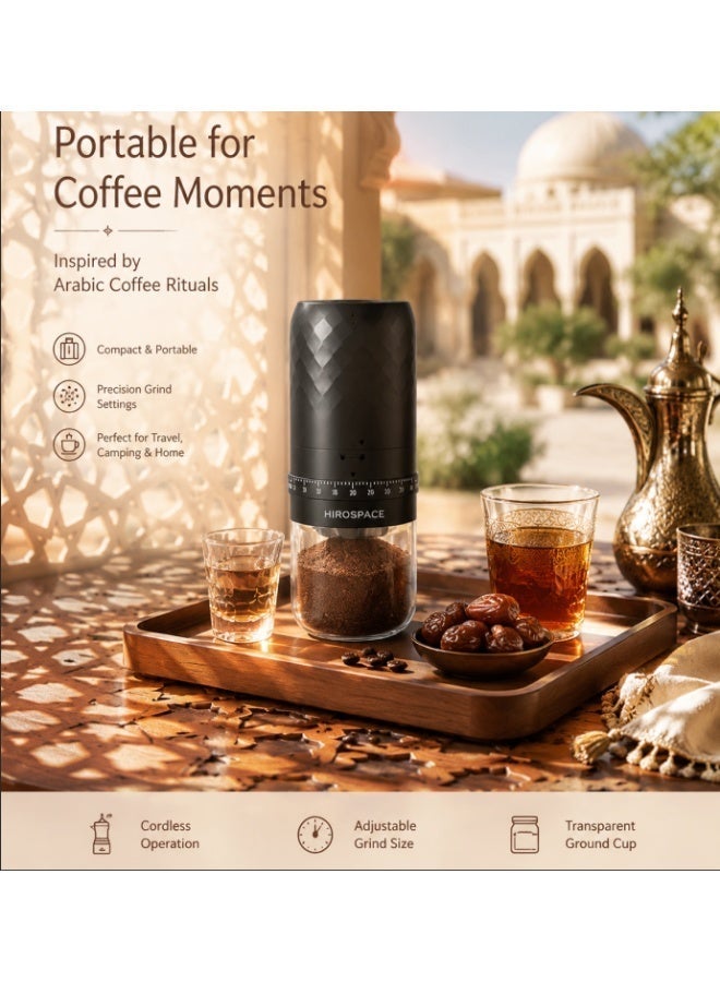 Hirospace Electric Coffee Grinder, Type-C Rechargeable, Portable Coffee Bean Grinder for Home & Travel, Black - Image 2