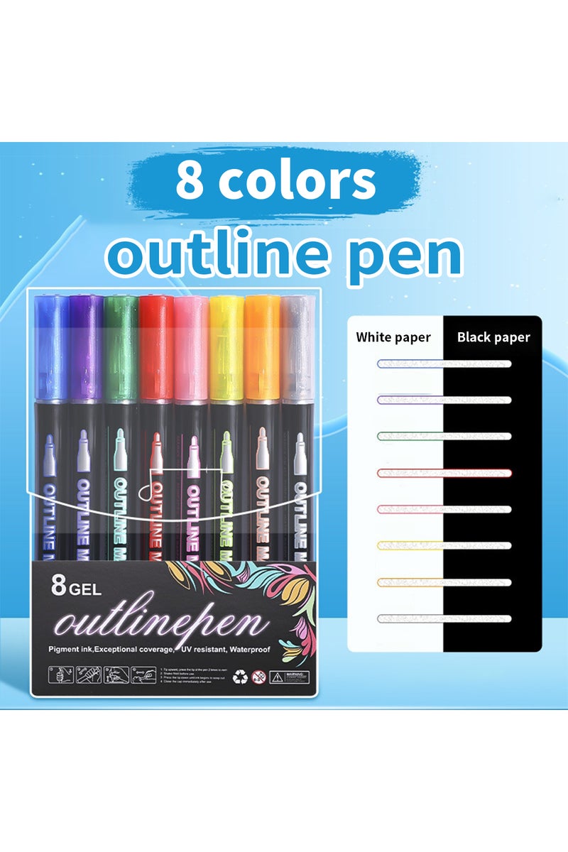 قلم تحديد مزدوج الخطوط، متوفر بـ 8 ألوان أو 8/12 لونًا، قلم جل، قلم تحديد، مناسب للرسم على الجدران، ألوان متعددة