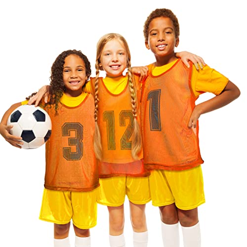 Hercicy 24 Pcs Youth Pinnies Soccer Pinnies Training Vest Adult Mesh Reversible Numbered Football Jersey(Medium,Orange, Yellow) - Image 5