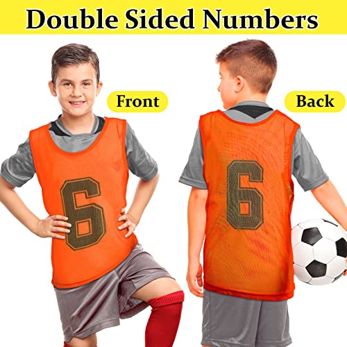 Hercicy 24 Pcs Youth Pinnies Soccer Pinnies Training Vest Adult Mesh Reversible Numbered Football Jersey(Medium,Orange, Yellow) - Image 3