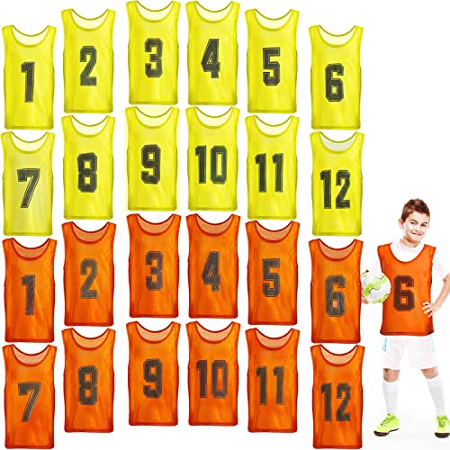 Hercicy 24 Pcs Youth Pinnies Soccer Pinnies Training Vest Adult Mesh Reversible Numbered Football Jersey(Medium,Orange, Yellow) - Image 1