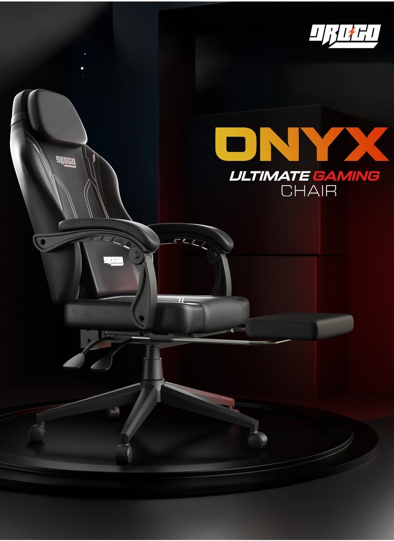 DROGO Onyx Premium Ergonomic Gaming Chair, Video Game Chair with Linkage Armrest, Footrest & Adjustable Seat Computer Chair with PU Leather, Head & Massager Lumbar Pillow Home & Office Chair with Recline Black  - Image 4