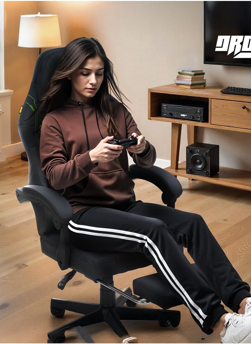 DROGO Onyx Premium Ergonomic Gaming Chair, Video Game Chair with Linkage Armrest, Footrest & Adjustable Seat Computer Chair with PU Leather, Head & Massager Lumbar Pillow Home & Office Chair with Recline Black  - Image 2