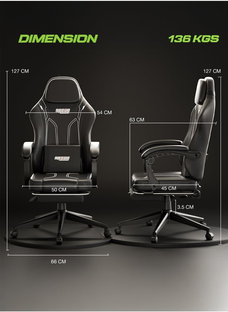 DROGO Onyx Premium Ergonomic Gaming Chair, Video Game Chair with Linkage Armrest, Footrest & Adjustable Seat Computer Chair with PU Leather, Head & Massager Lumbar Pillow Home & Office Chair with Recline Black  - Image 5