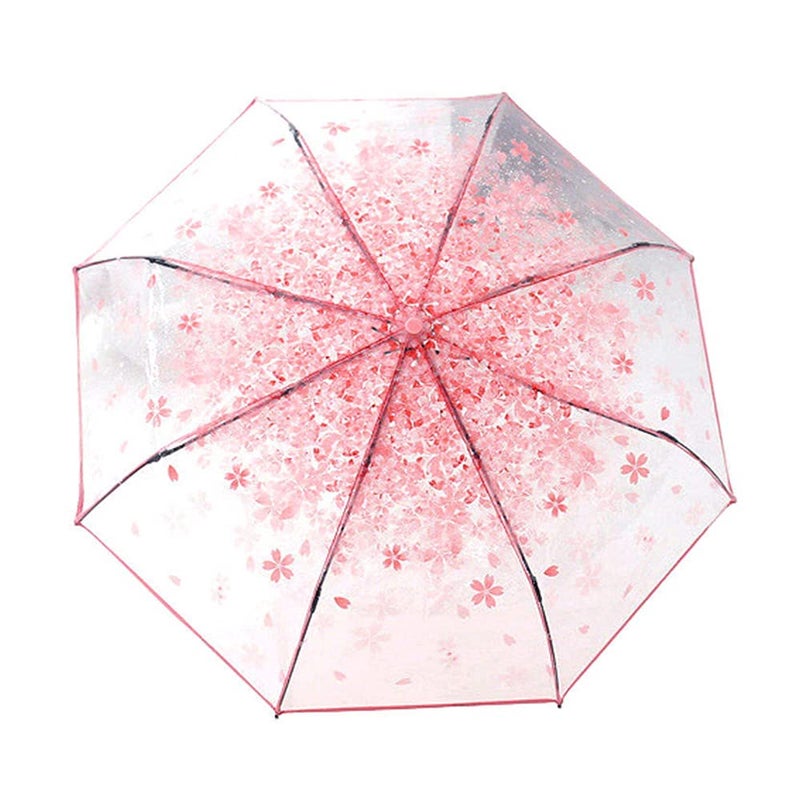 JOBEDE Three Fold Umbrella Women Transparent Clear Cherry Blossom Mushroom Sakura Folding Sunshade Rain Umbrellas - Image 3