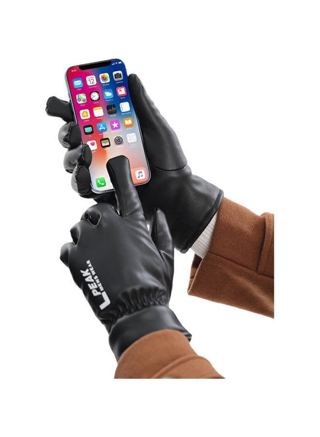 PEAK Warm Cycling Leather Gloves For Men And Women, Skiing Outdoor Winter Cold-Proof Fleece-Lined Thick Touchscreen Gloves Yh23422 Black - Image 1