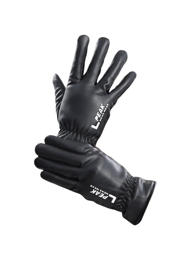 PEAK Warm Cycling Leather Gloves For Men And Women, Skiing Outdoor Winter Cold-Proof Fleece-Lined Thick Touchscreen Gloves Yh23422 Black - Image 2