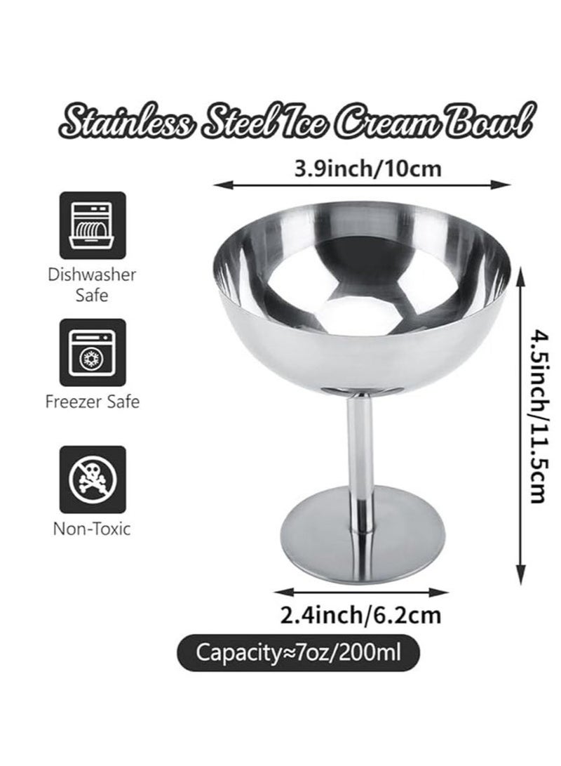 Apustim 4 piece ice cream cup，stainless steel dessert cup，sauce bowl，mini round foot yogurt snack candy cup，suitable for salad fruit pudding party （Silver） - Image 2