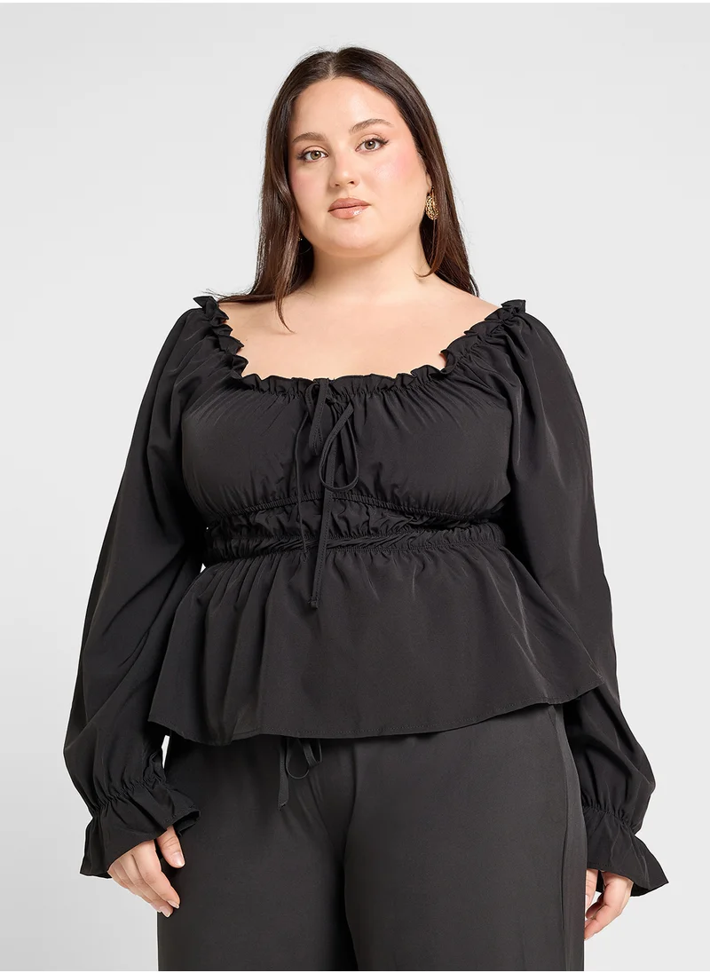 Ginger Plus Puff Sleeves Sweetheart Neckline Top