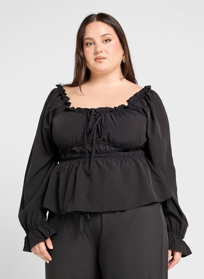 Ginger Plus Puff Sleeves Sweetheart Neckline Top - Image 1