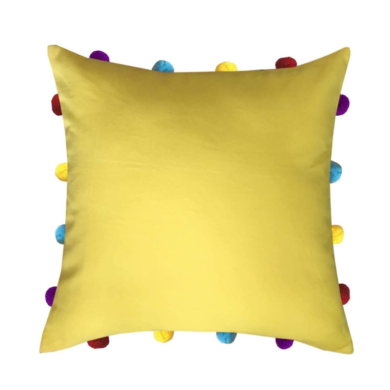 Lushomes Cushion Cover 14x14 Boho Cushion Covers Sofa Pillow Cover Cushion Covers with Tassels Cushion Cover with pom pom 14x14 Inches Set of 3 Yellow - Image 2