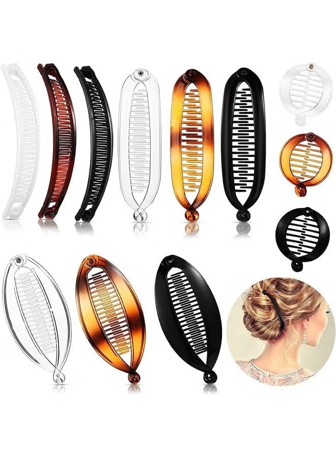 12 Pack Large Double Comb Banana Hair Clips, 4 Styles, Ponytail Holders for Women - Image 1