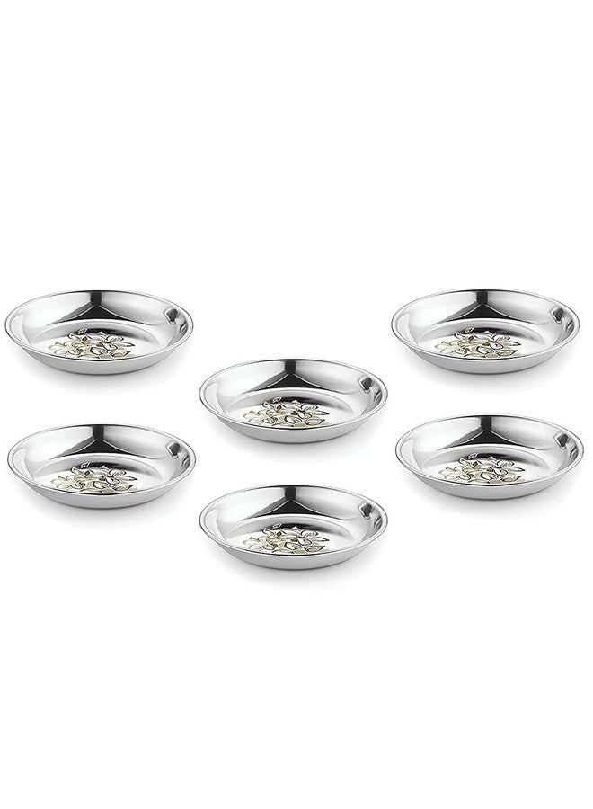 KC Stainless Steel Halwa Plate/Snacks Plate/Sweet Dish/Ice Cream Vati/Dessert Dish Heavy Gauge with Laser Design Set of 6 - Image 1