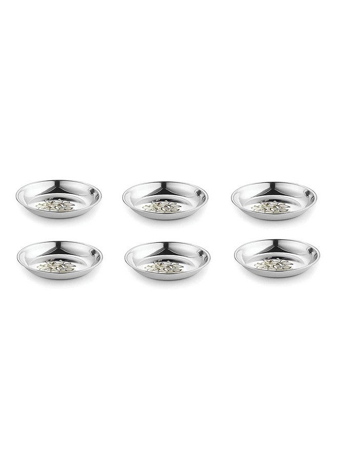 KC Stainless Steel Halwa Plate/Snacks Plate/Sweet Dish/Ice Cream Vati/Dessert Dish Heavy Gauge with Laser Design Set of 6 - Image 2