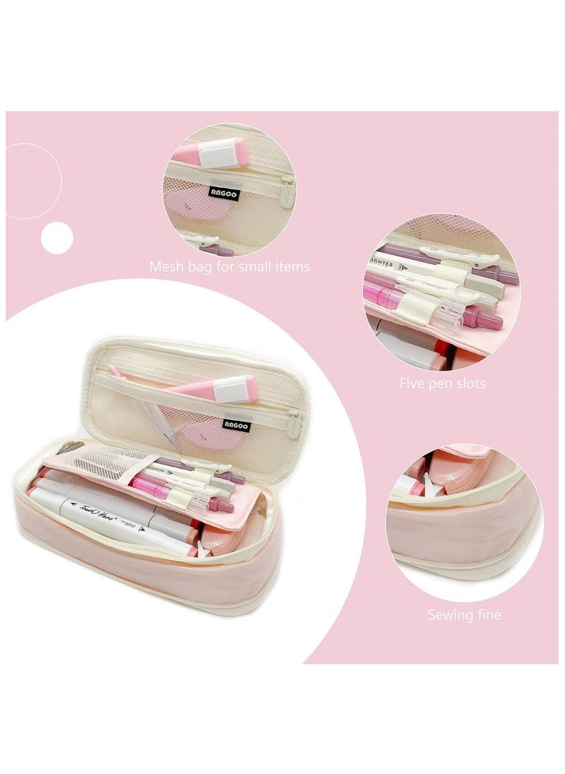 Generic Expandable Pencil case with compartments, Large Capacity Pencil Cases Pencil Bag Pouch Office School, Portable Pencil Case Large School Stationery Organizer, Makeup Cosmetic Bag, Pink  - Image 3