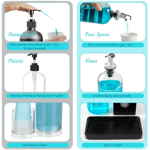 Bivvclaz Glass Mouthwash Dispenser for Bathroom, 16 OZ Mouthwash Dispenser with Pour Spout and Wood Cup Holder and Tray, Mouth Wash Bottle Container, Black Kitchen Bathroom Decor and Accessories - Image 4