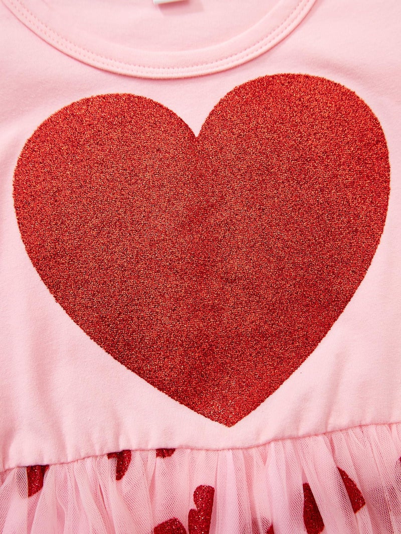 Akyzic Toddler Little Kids Tutu Pink Tulle Glitter Heart Valentines Day Dress Flutter Sleeve Girls Princess Formal Dresses 7 Years - Image 5
