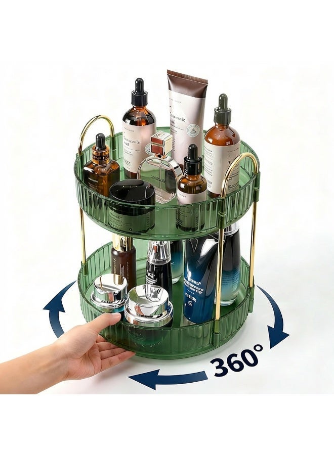 منظم مكياج دوار 360 درجة سهل الوصول | رف مستحضرات تجميل ذو طبقتين بسعة كبيرة لأدوات الزينة والعطور والعناية بالبشرة - Image 1