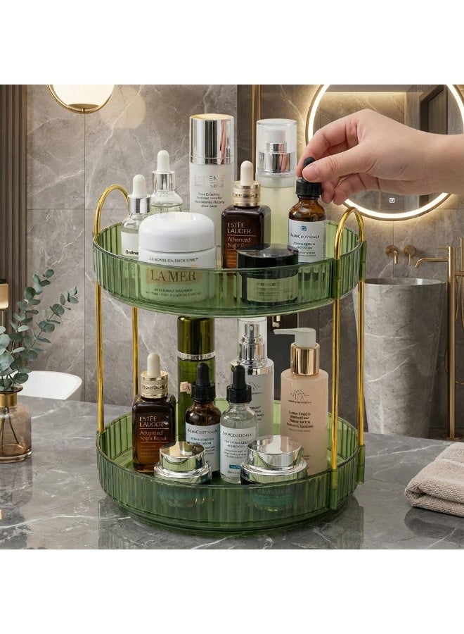 منظم مكياج دوار 360 درجة سهل الوصول | رف مستحضرات تجميل ذو طبقتين بسعة كبيرة لأدوات الزينة والعطور والعناية بالبشرة - Image 5