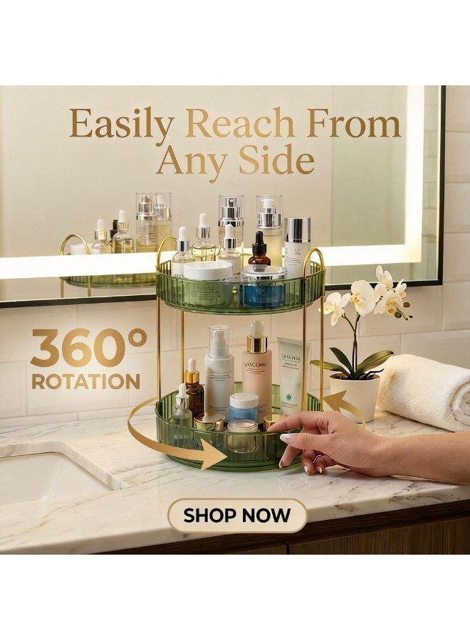 منظم مكياج دوار 360 درجة سهل الوصول | رف مستحضرات تجميل ذو طبقتين بسعة كبيرة لأدوات الزينة والعطور والعناية بالبشرة - Image 2