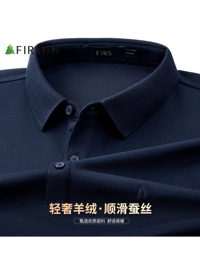Firs Men's Long Sleeve T-shirt With Collar, Polo Cotton Blend Silk, Spring And Autumn Skin-friendly Base Layer - Image 1